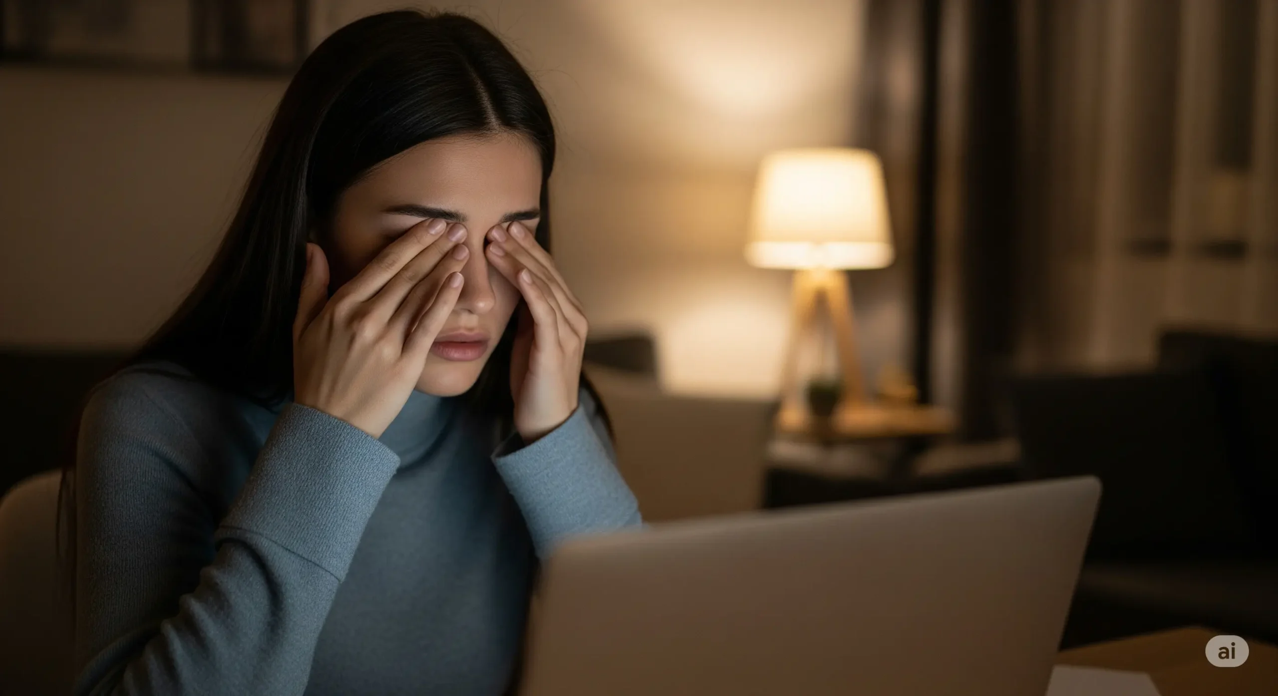 ناراحتی چشمان دختری در اثر نور مانیتور و موبایل