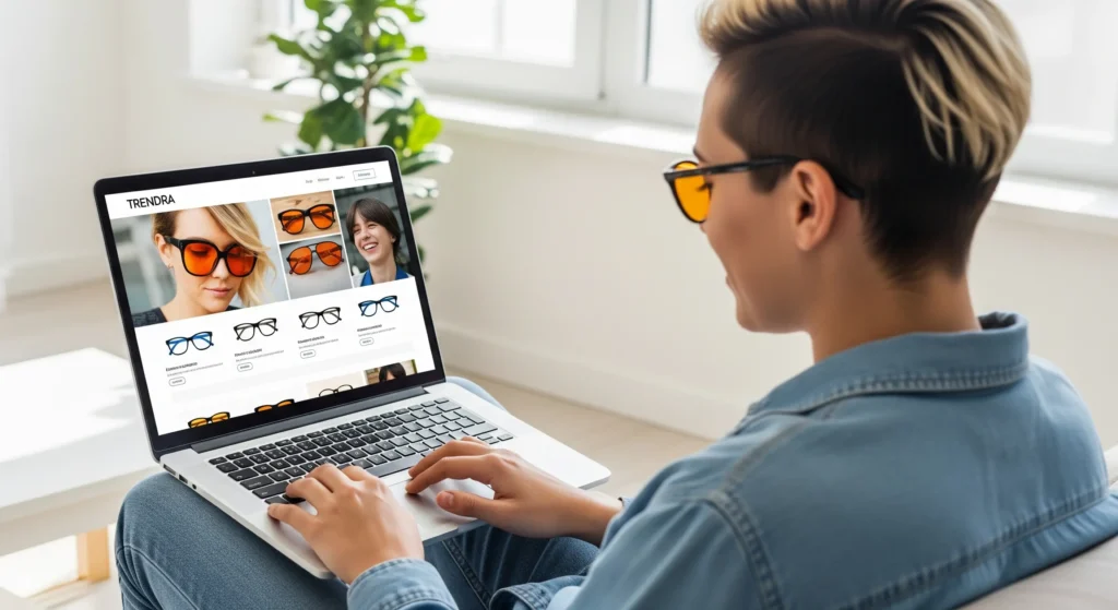 پسری که عینک بلوکات رده و داره با لپ تاپش کار میکنه