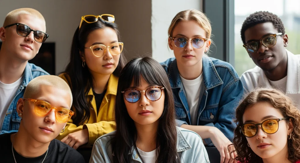 گروهی از جوانان با عینک های ترند آفتابی و بلوکات