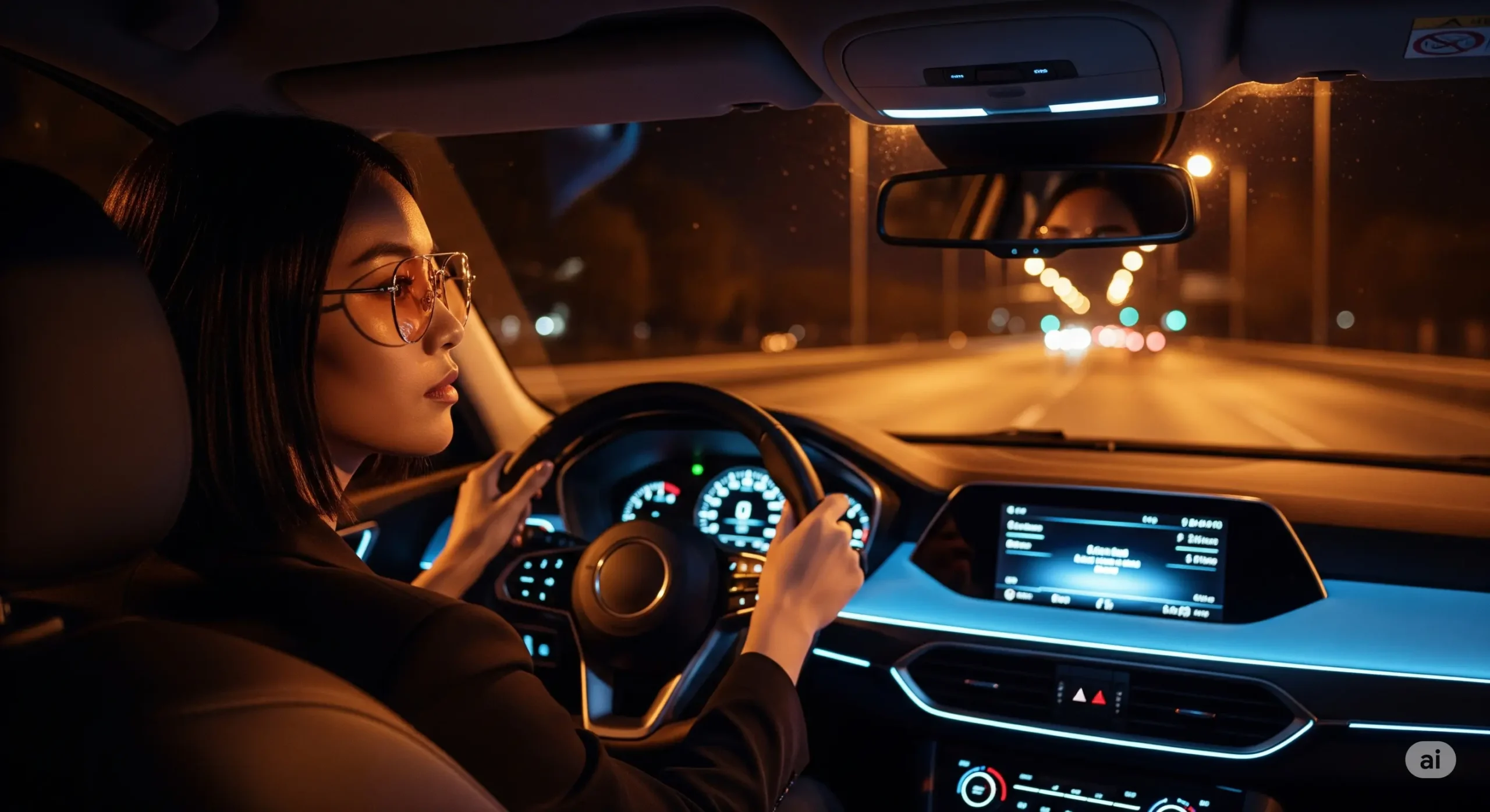 زنی که عینک بلوکات زده پشت فرمون ماشین