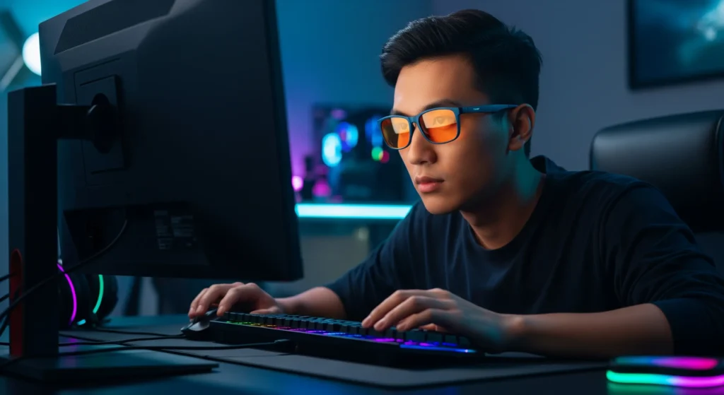 پسر جوان گیمر در حال بازی با کامپیوتر