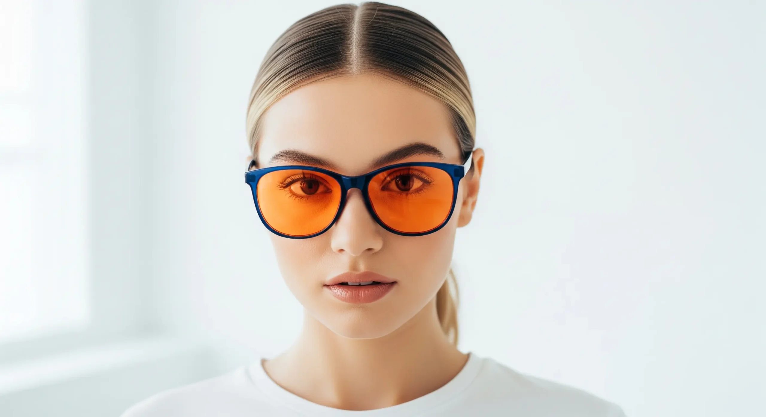 دختری با عینکی با لنزهای نارنجی