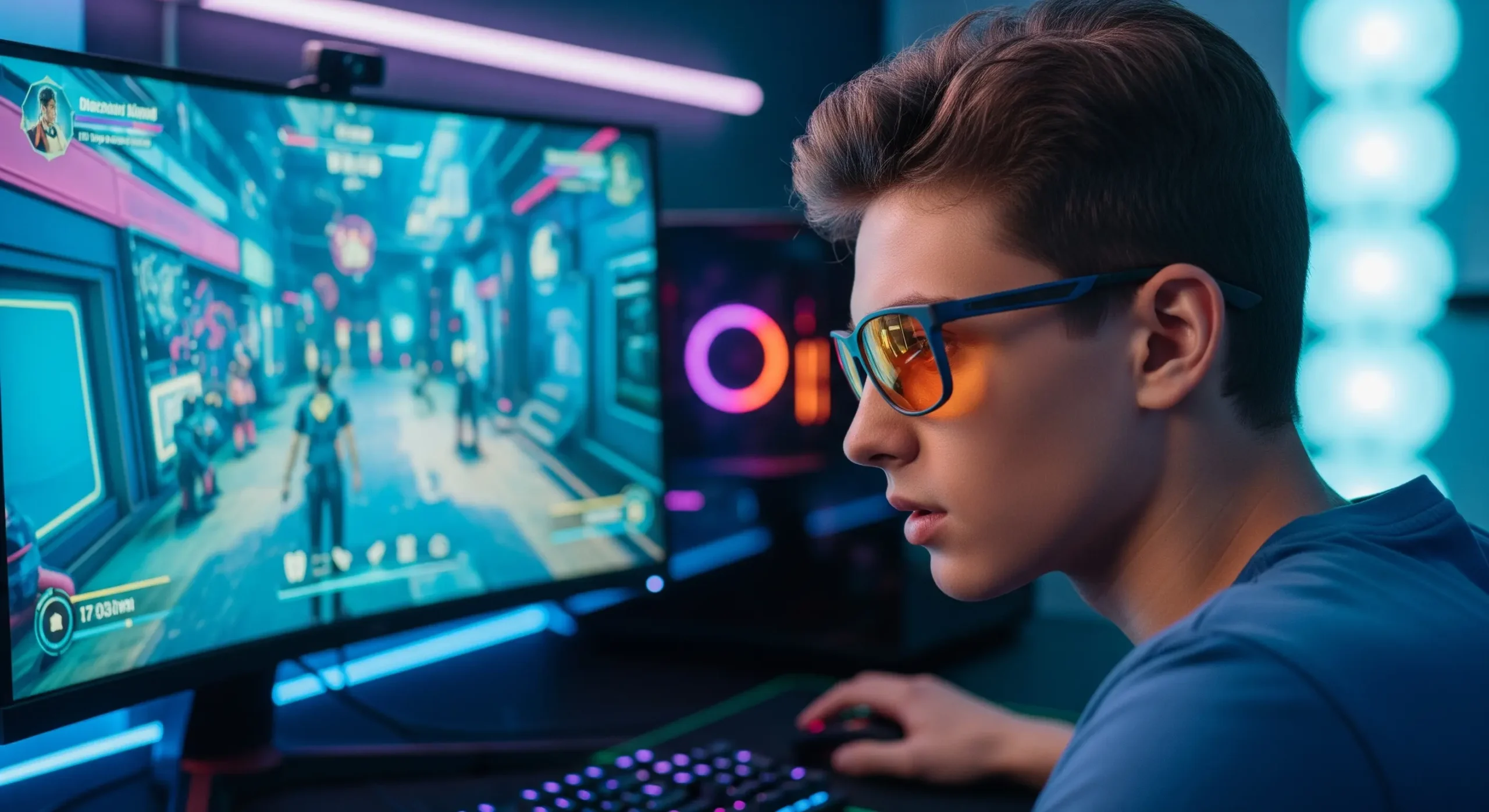 گیمر حرفه ای در حال بازی کردن با کامپیوتر