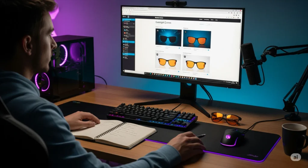 فردی در حال خرید عینک بلوکات نارنجی