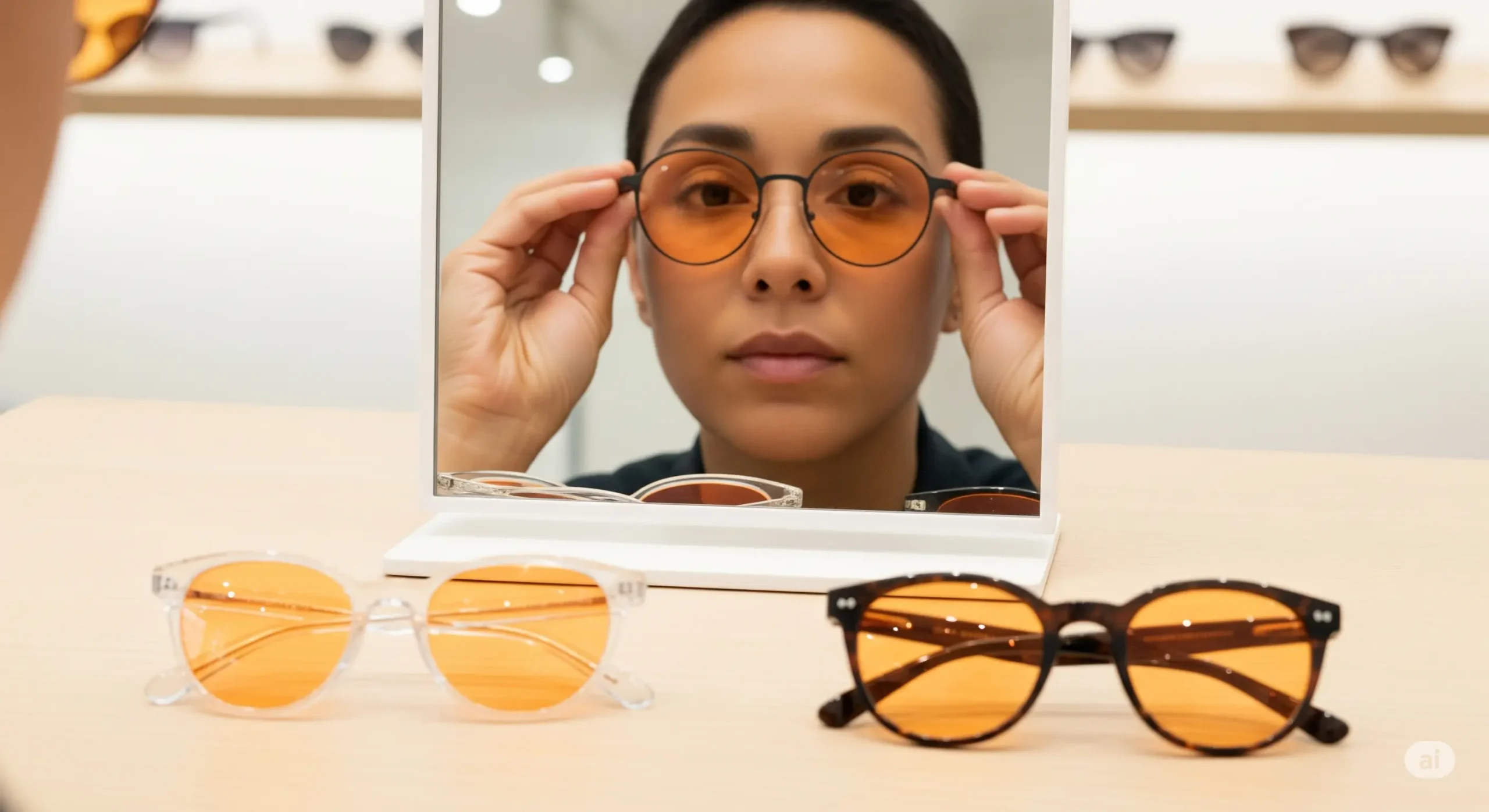 خانمی در حال تست عینک بلوکات