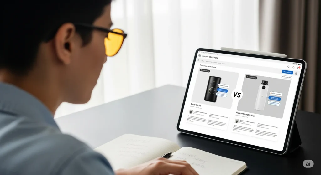 فردی در حال بررسی اینترنت برا خرید آنلاین