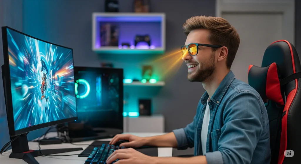 عینک بلوکات گیمینگ فردی درحال بازی کزدن