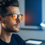 یک پسر جوان با عینک بلوکات نارنجی